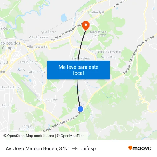 Av. João Maroun Boueri, S/N° to Unifesp map