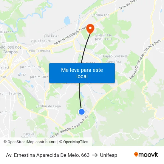 Av. Ernestina Aparecida De Melo, 663 to Unifesp map