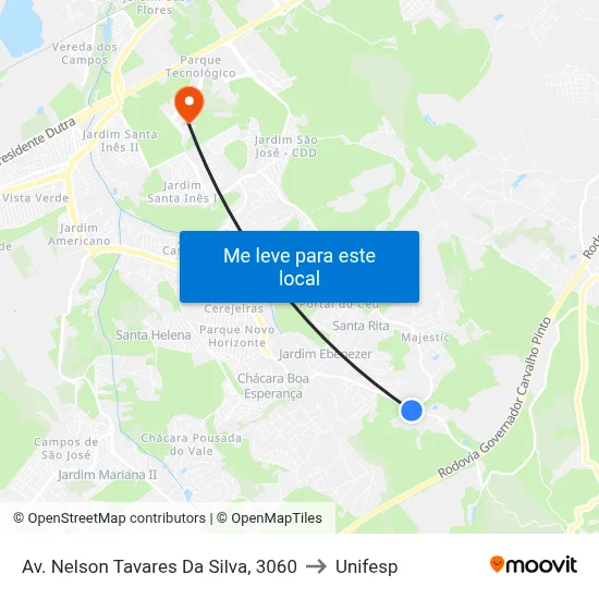 Av. Nelson Tavares Da Silva, 3060 to Unifesp map