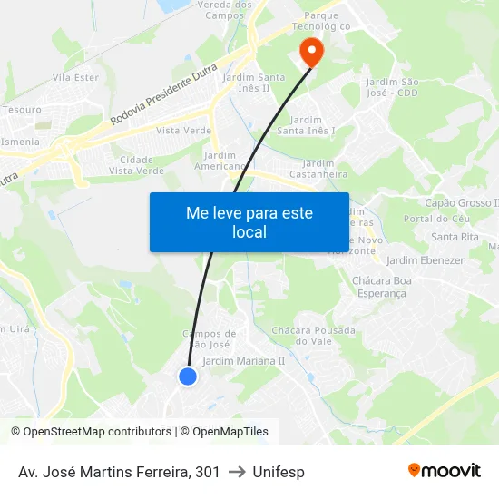Av. José Martins Ferreira, 301 to Unifesp map