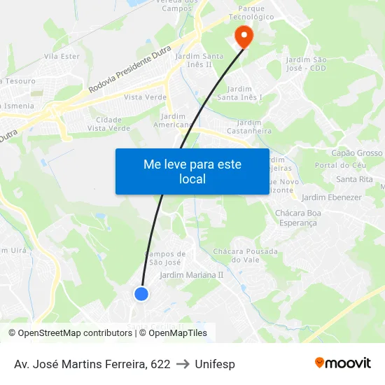 Av. José Martins Ferreira, 622 to Unifesp map