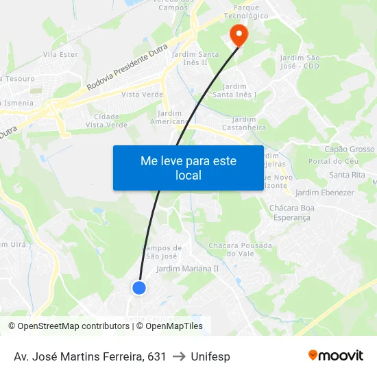 Av. José Martins Ferreira, 631 to Unifesp map