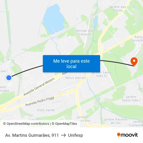 Av. Martins Guimarães, 911 to Unifesp map
