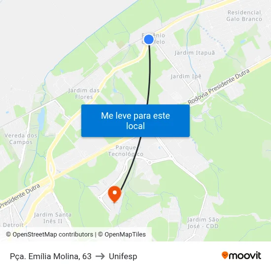 Pça. Emília Molina, 63 to Unifesp map