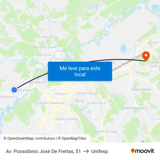 Av. Possidônio José De Freitas, 51 to Unifesp map