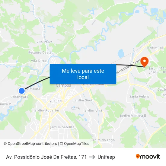 Av. Possidônio José De Freitas, 171 to Unifesp map