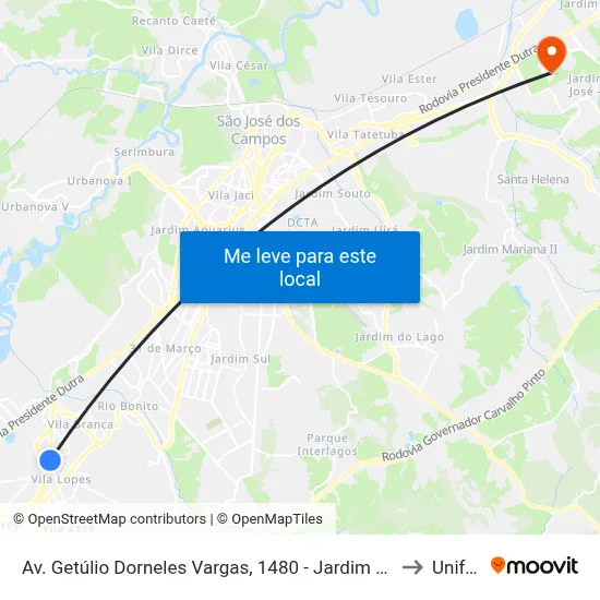 Av. Getúlio Dorneles Vargas, 1480 - Jardim Luiza, Jacareí to Unifesp map