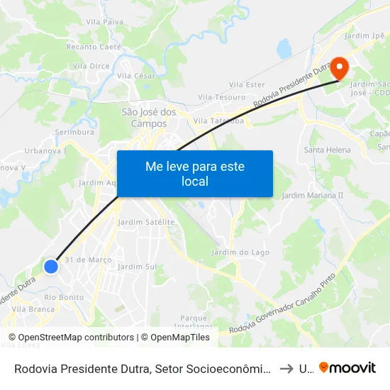 Rodovia Presidente Dutra, Setor Socioeconômico 16, São José Dos Campos - São Paulo, Brasil - Jardim Por Do Sol, São José Dos Campos to Unifesp map