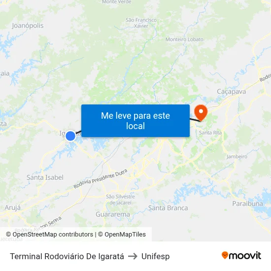 Terminal Rodoviário De Igaratá to Unifesp map
