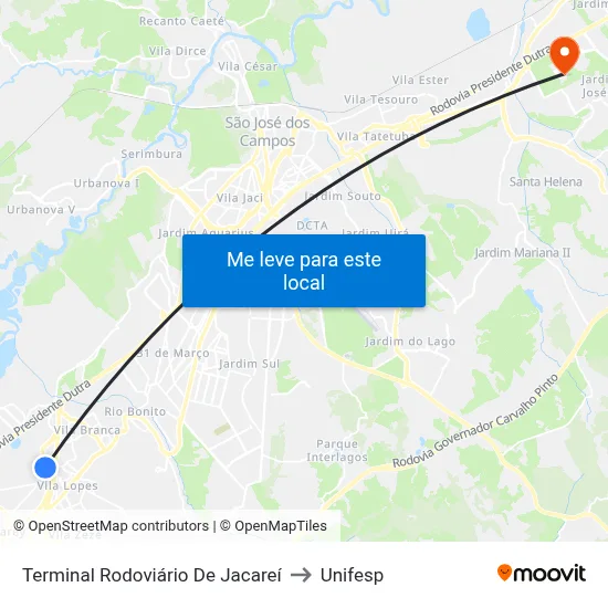 Terminal Rodoviário De Jacareí to Unifesp map
