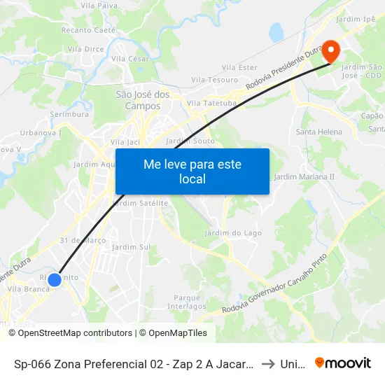 Sp-066 Zona Preferencial 02 - Zap 2 A Jacareí - São Paulo Brasil to Unifesp map