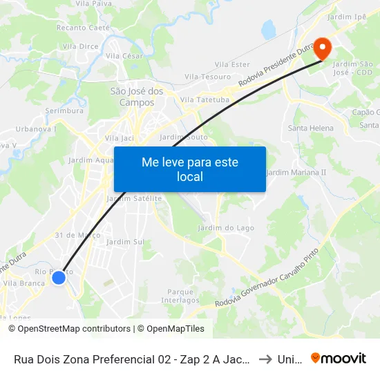 Rua Dois Zona Preferencial 02 - Zap 2 A Jacareí - São Paulo Brasil to Unifesp map
