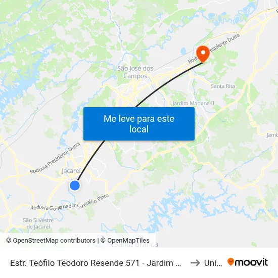 Estr. Teófilo Teodoro Resende 571 - Jardim Colinas Jacareí - SP Brasil to Unifesp map