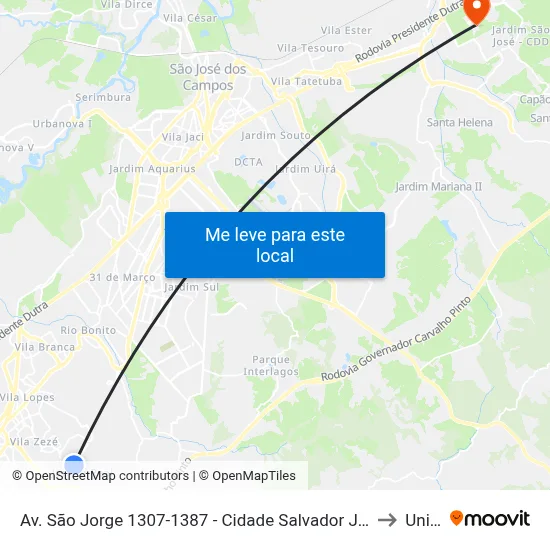 Av. São Jorge 1307-1387 - Cidade Salvador Jacareí - SP 12312-130 Brasil to Unifesp map