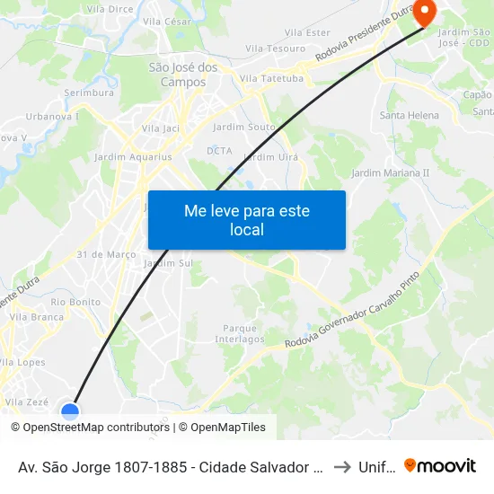 Av. São Jorge 1807-1885 - Cidade Salvador Jacareí - SP Brasil to Unifesp map