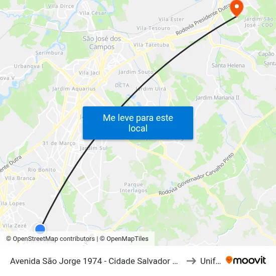 Avenida São Jorge 1974 - Cidade Salvador Jacareí - SP Brasil to Unifesp map