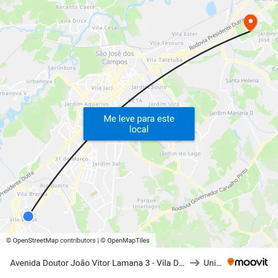 Avenida Doutor João Vitor Lamana 3 - Vila Ditalia Jacareí - SP Brasil to Unifesp map
