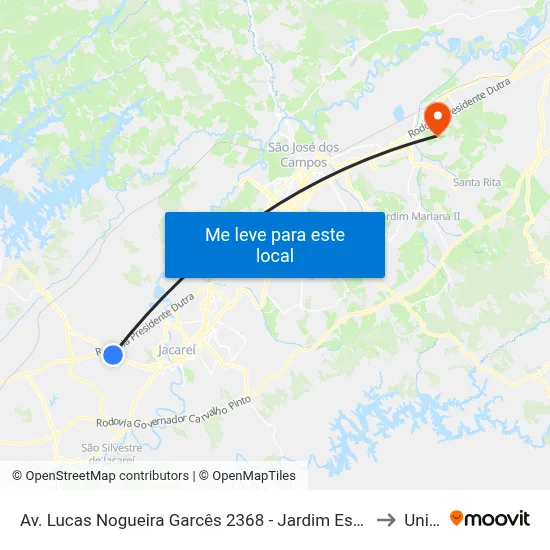 Av. Lucas Nogueira Garcês 2368 - Jardim Esperanca Jacareí - SP Brasil to Unifesp map