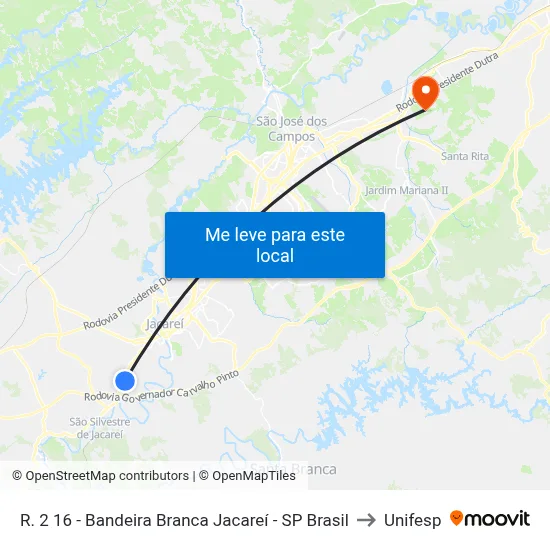 R. 2 16 - Bandeira Branca Jacareí - SP Brasil to Unifesp map