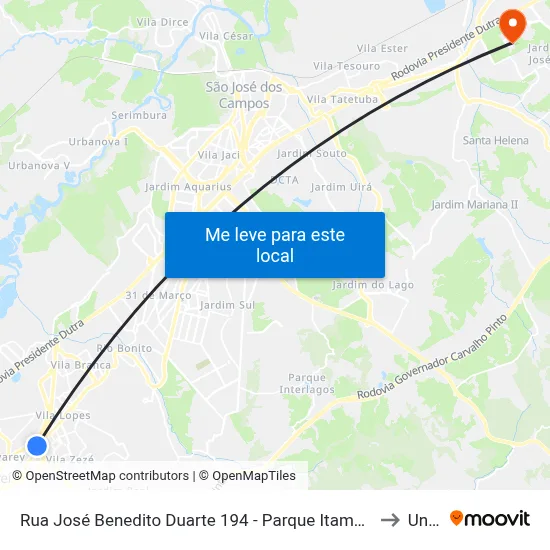 Rua José Benedito Duarte 194 - Parque Itamarati Jacareí - SP 12307-200 Brasil to Unifesp map