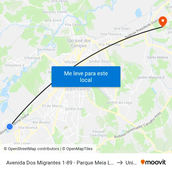 Avenida Dos Migrantes 1-89 - Parque Meia Lua Jacareí - SP Brasil to Unifesp map