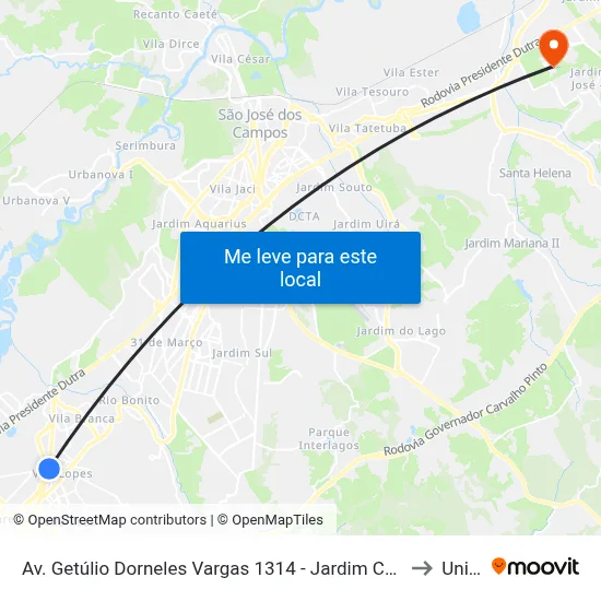 Av. Getúlio Dorneles Vargas 1314 - Jardim California Jacareí - SP Brasil to Unifesp map