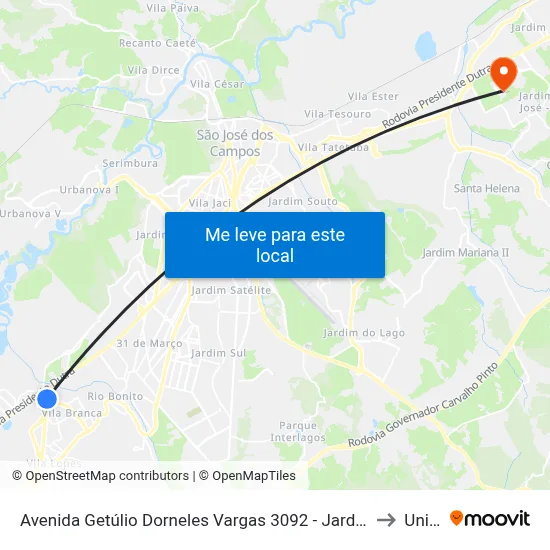 Avenida Getúlio Dorneles Vargas 3092 - Jardim Dora Jacareí - SP Brasil to Unifesp map