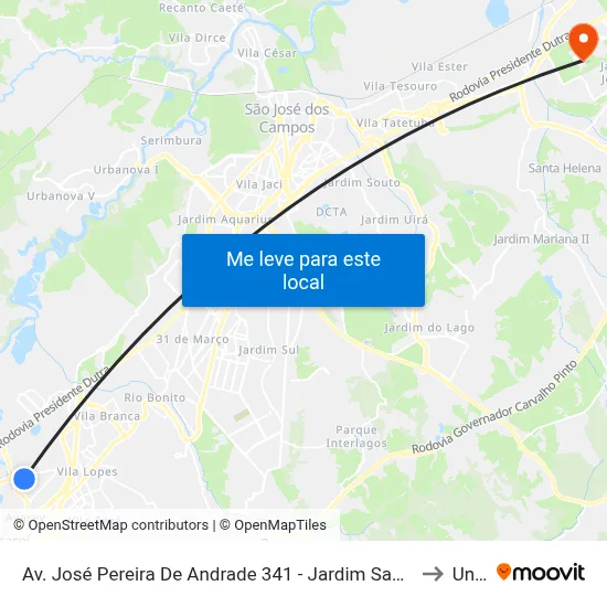 Av. José Pereira De Andrade 341 - Jardim Santa Maria Jacareí - SP 12328-290 Brasil to Unifesp map
