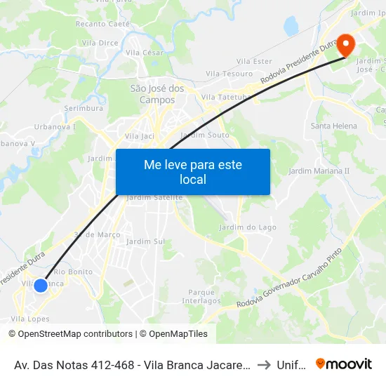 Av. Das Notas 412-468 - Vila Branca Jacareí - SP Brasil to Unifesp map