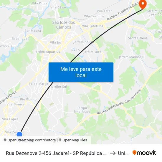 Rua Dezenove 2-456 Jacareí - SP República Federativa Do Brasil to Unifesp map