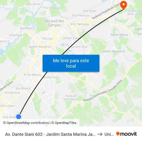 Av. Dante Siani 602 - Jardim Santa Marina Jacareí - SP 12312-420 Brasil to Unifesp map