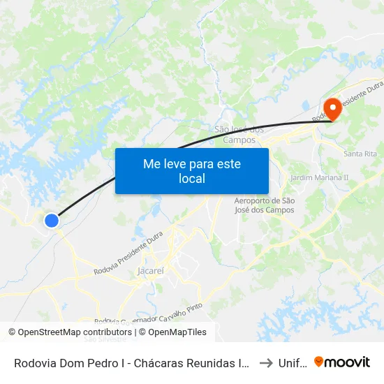 Rodovia Dom Pedro I - Chácaras Reunidas Igarapes SP Brasil to Unifesp map