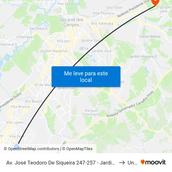Av. José Teodoro De Siqueira 247-257 - Jardim Maria Amelia Jacareí - SP Brasil to Unifesp map