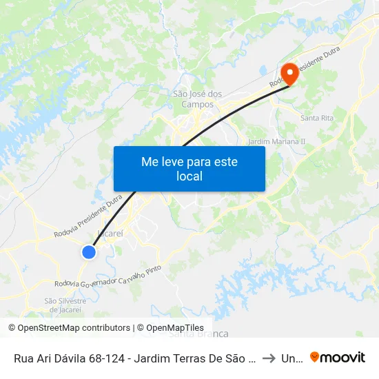 Rua Ari Dávila 68-124 - Jardim Terras De São João Jacareí - SP 12324-772 Brasil to Unifesp map