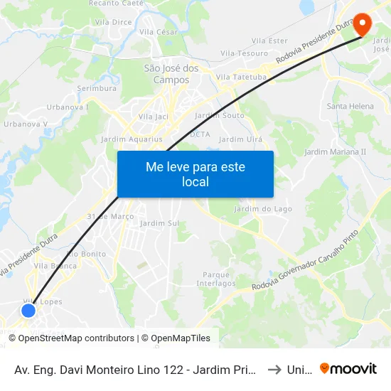 Av. Eng. Davi Monteiro Lino 122 - Jardim Primavera Jacareí - SP Brasil to Unifesp map