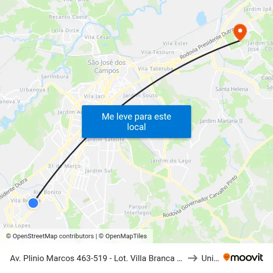 Av. Plinio Marcos 463-519 - Lot. Villa Branca Jacareí - SP 12301-340 Brasil to Unifesp map