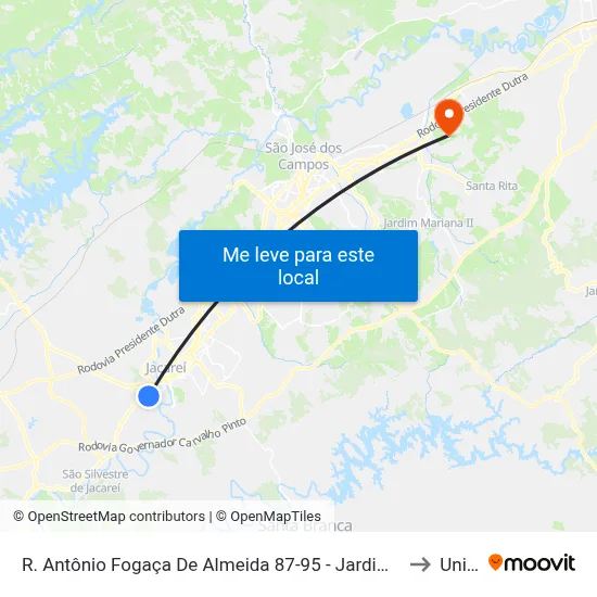 R. Antônio Fogaça De Almeida 87-95 - Jardim America Jacareí - SP Brasil to Unifesp map