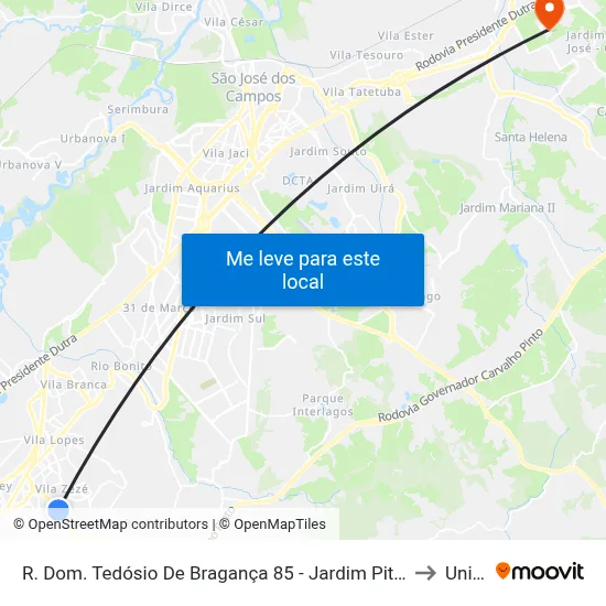 R. Dom. Tedósio De Bragança 85 - Jardim Pitoresco Jacareí - SP Brasil to Unifesp map