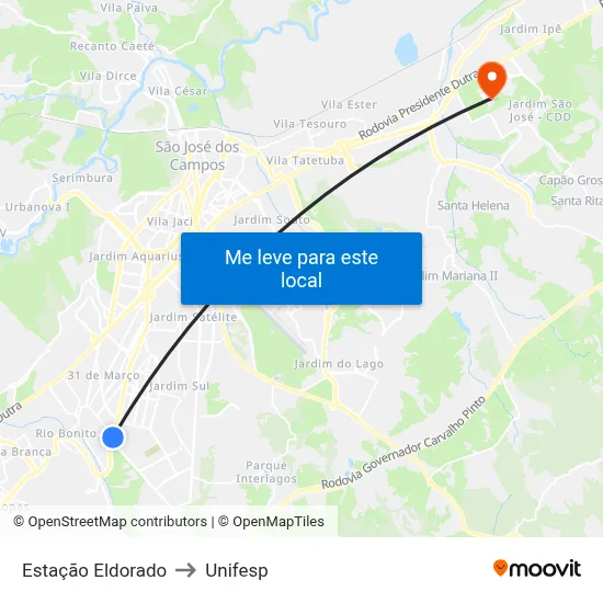 Estação Eldorado to Unifesp map