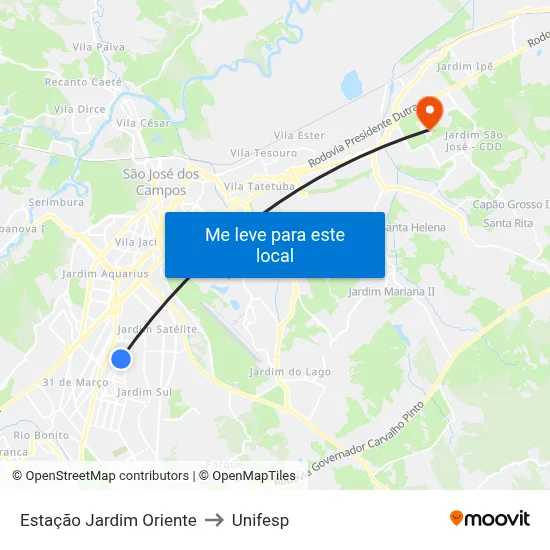 Estação Jardim Oriente to Unifesp map