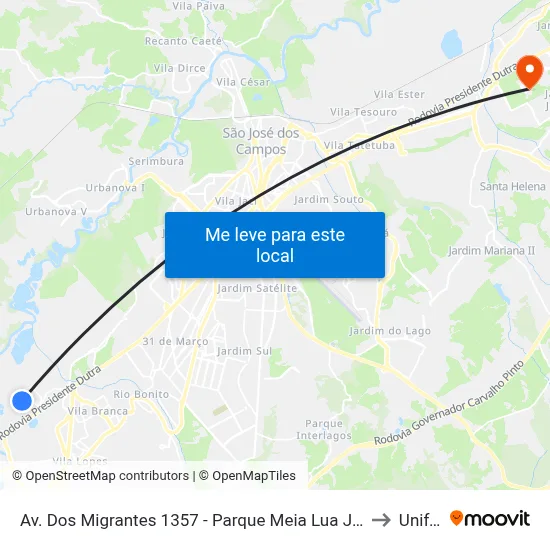 Av. Dos Migrantes 1357 - Parque Meia Lua Jacareí - SP Brasil to Unifesp map