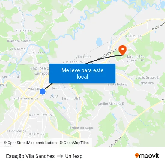 Estação Vila Sanches to Unifesp map