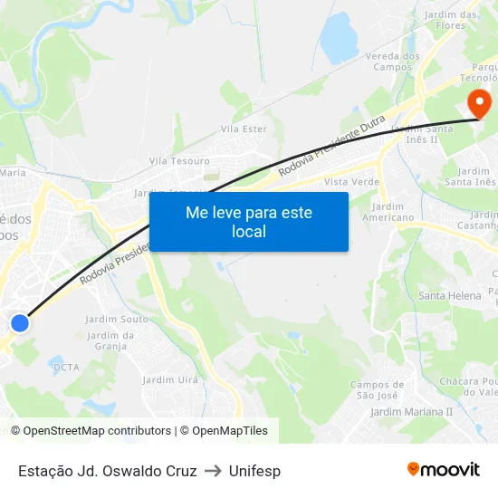 Estação Jd. Oswaldo Cruz to Unifesp map