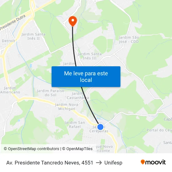 Av. Presidente Tancredo Neves, 4551 to Unifesp map