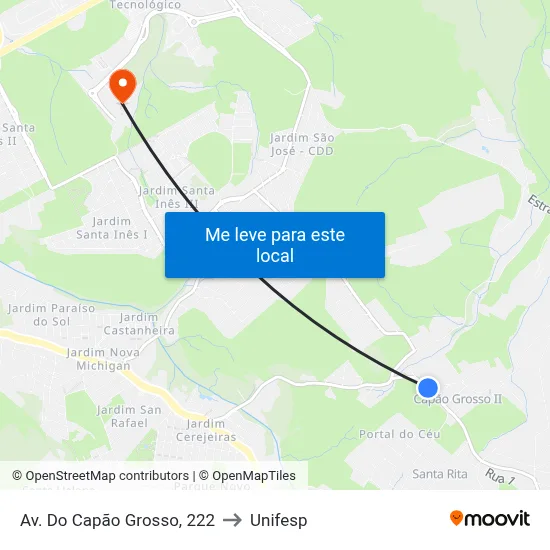 Av. Do Capão Grosso, 222 to Unifesp map