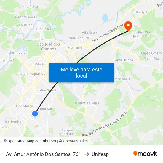 Av. Artur Antônio Dos Santos, 761 to Unifesp map