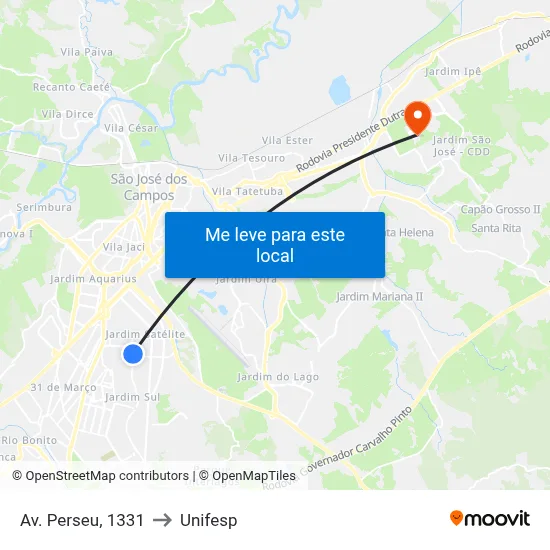 Av. Perseu, 1331 to Unifesp map