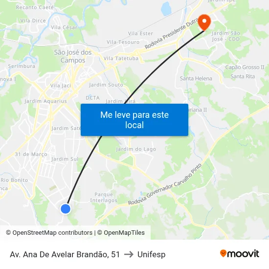 Av. Ana De Avelar Brandão, 51 to Unifesp map