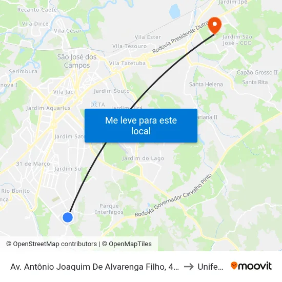Av. Antônio Joaquim De Alvarenga Filho, 470 to Unifesp map