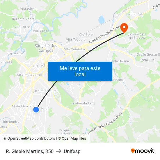 R. Gisele Martins, 350 to Unifesp map